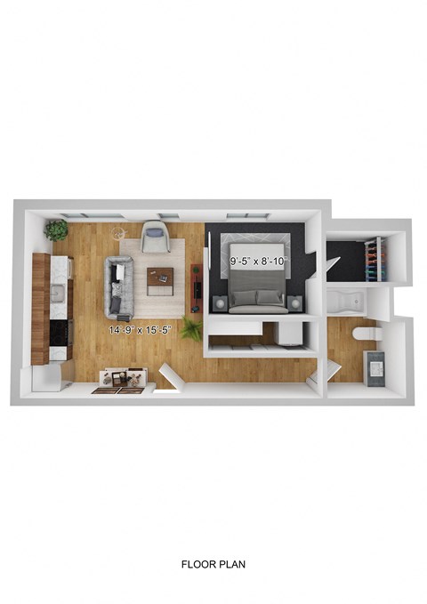 Floor plan for 1 bed, 1 bath, 514 sqft